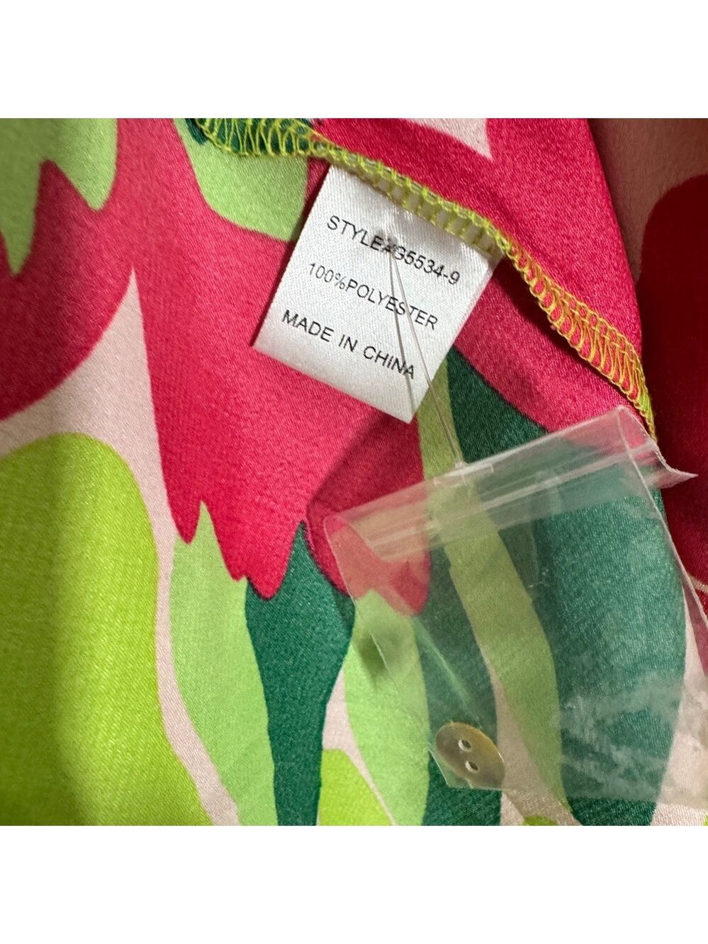 JODIFL Lime Green V Neck Tunic with Hot Pink Hibiscus Flowers size S NWT - Picture 8 of 11